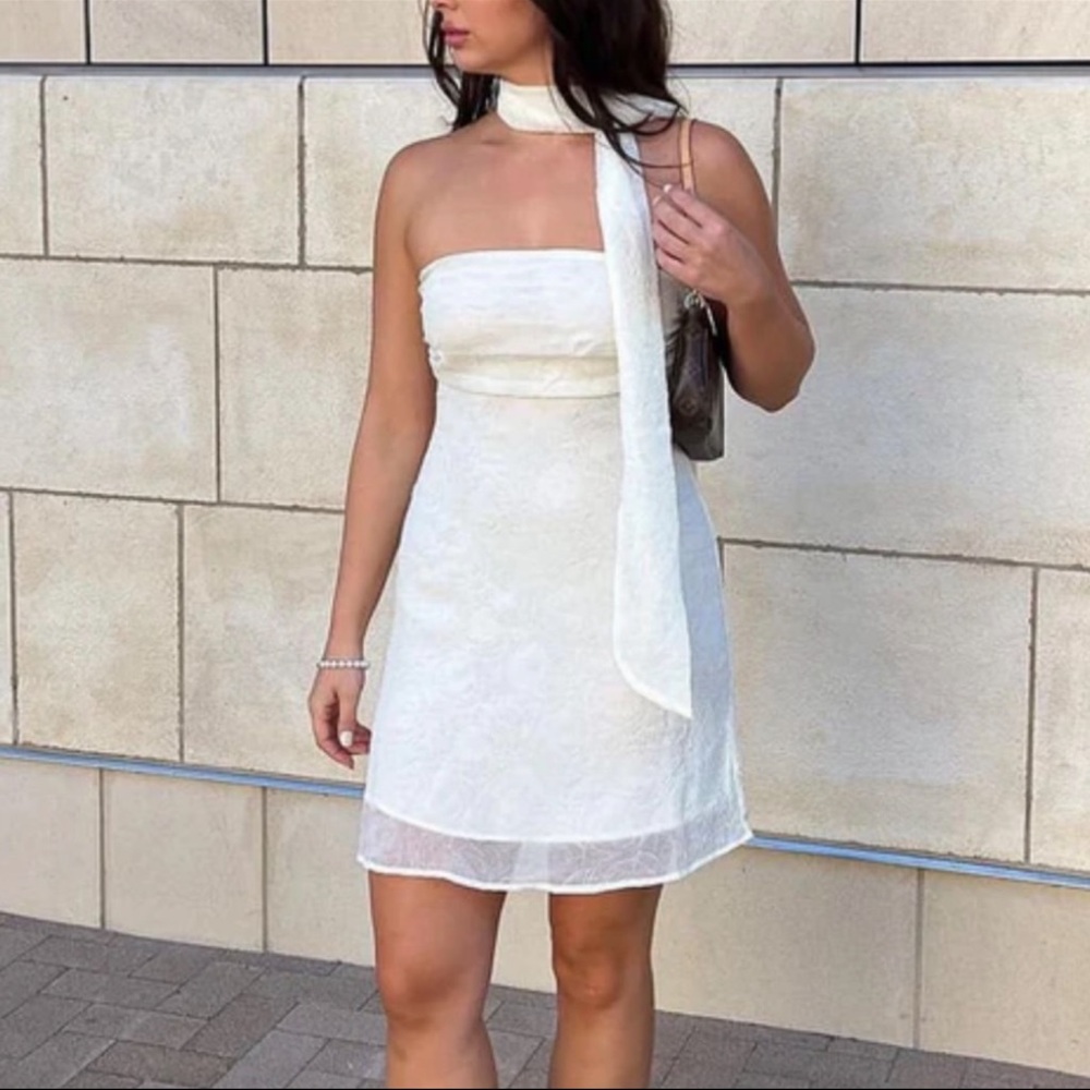 Ivory Scarf Strapless Mini Dress